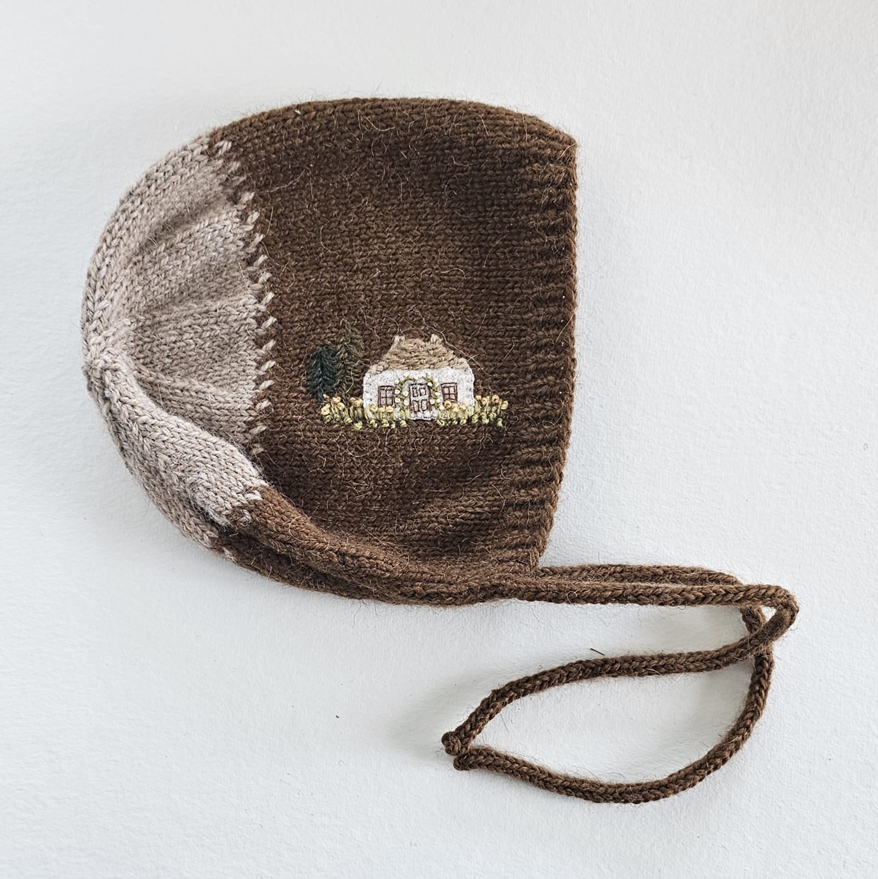 Hand Knitted Bonnets with Embroidery