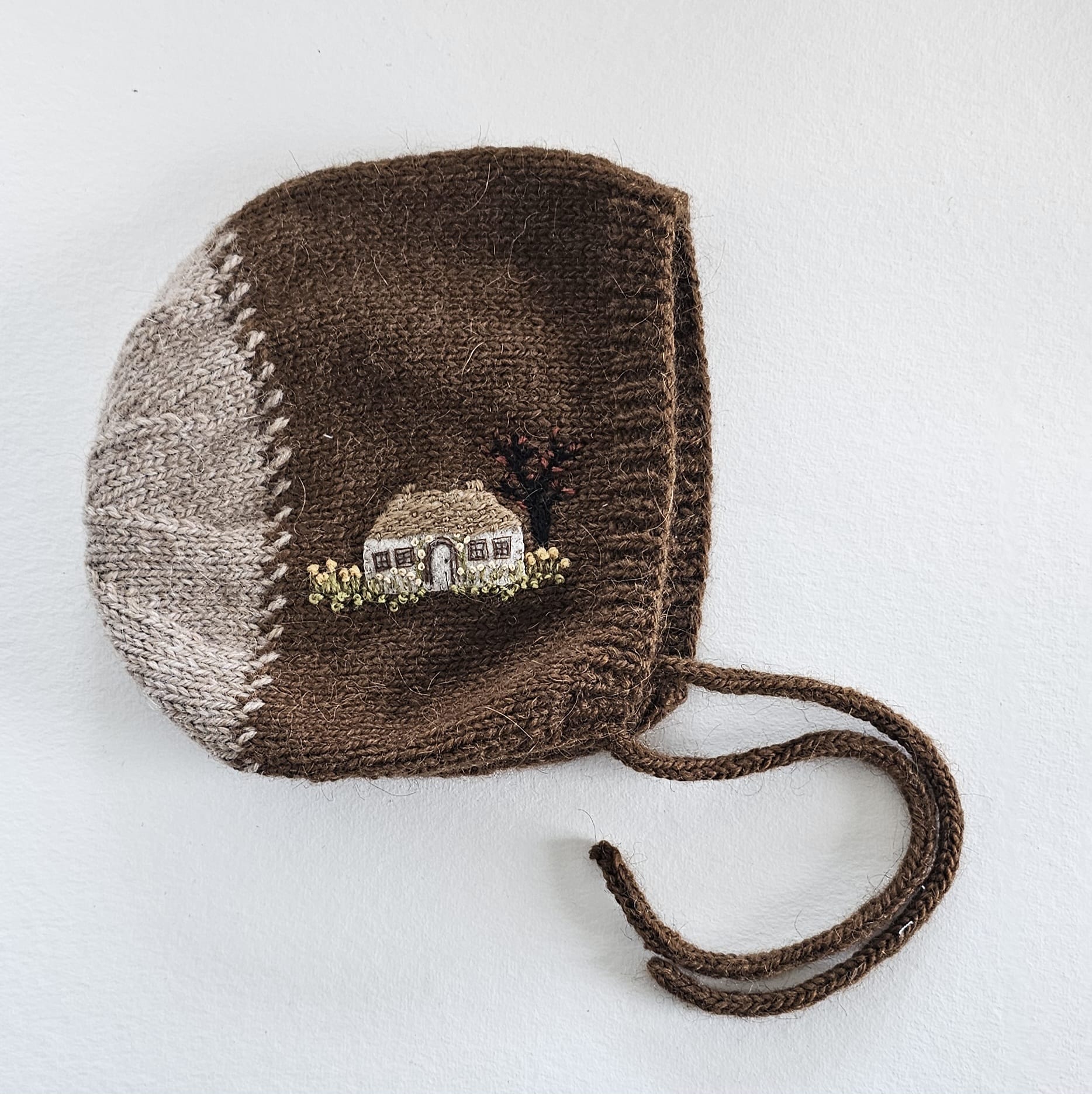 Hand Knitted Bonnets with Embroidery
