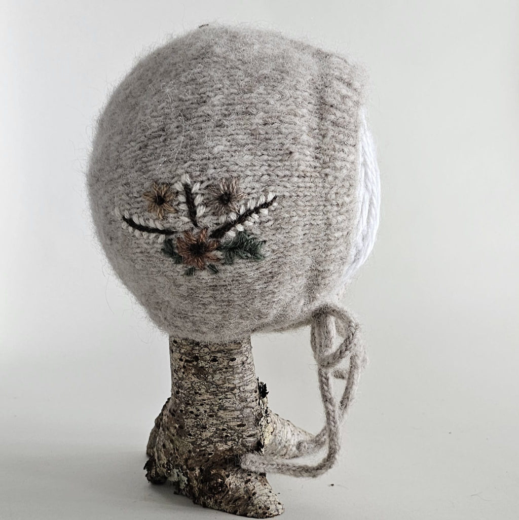 Hand Knitted Bonnets with Embroidery