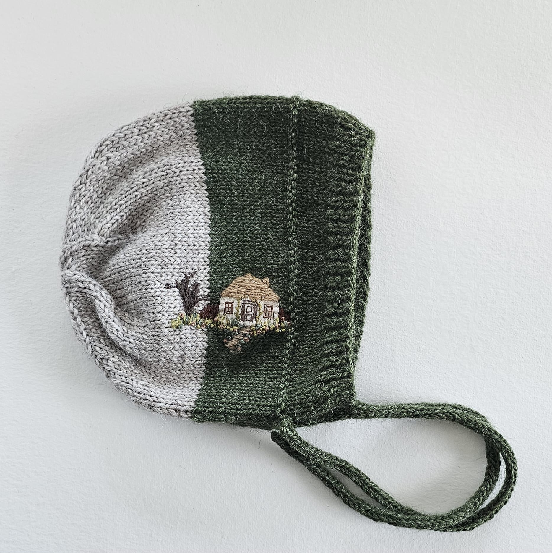 Hand Knitted Bonnets with Embroidery