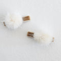 Real Fur Pompom Clips - Cream & Honey